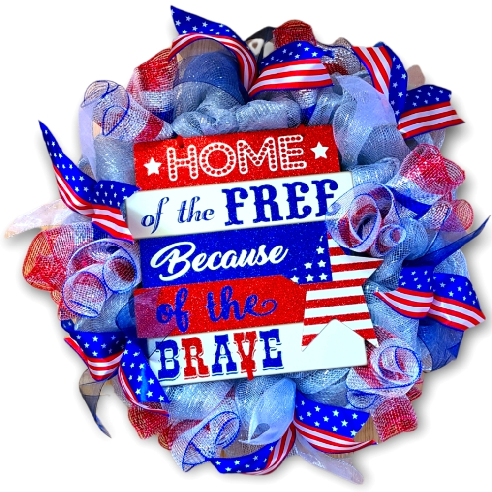 PATRIOTIC HANDMADE DECO MESH WREATH AMERICAN USA